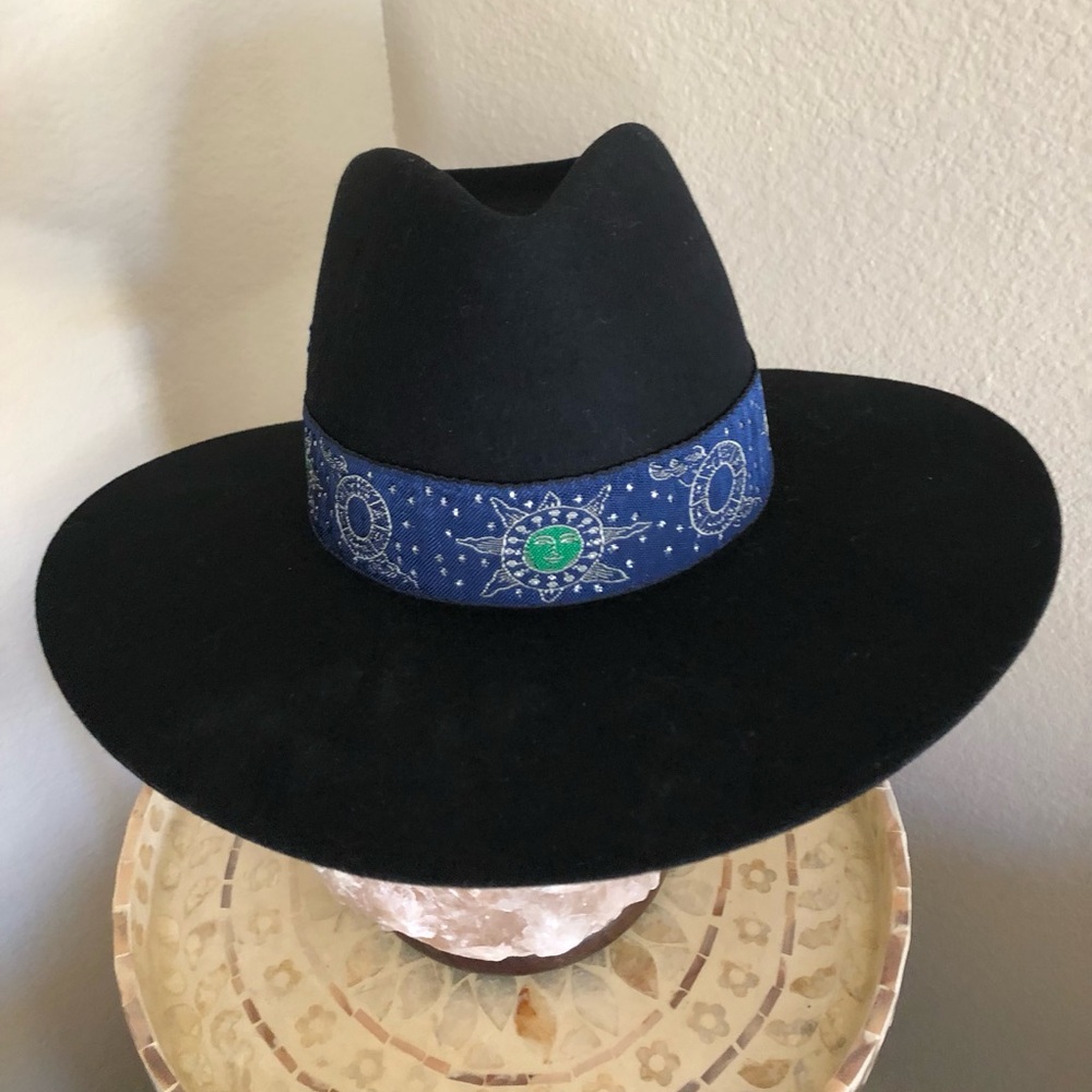 Lack Of Color Black Wide-Brim Fedora with Blue Sun Band